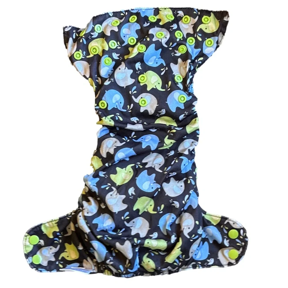 Simplex elephant Print Cloth Diaper - Blue, Green, Black ⭐️